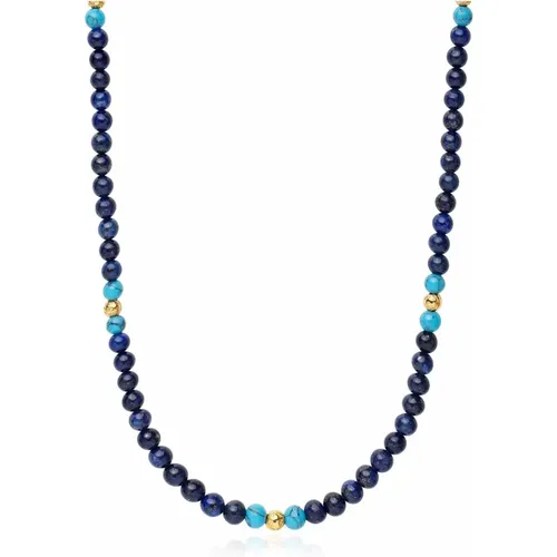 Beaded Necklace with Blue Lapis, Turquoise, and Gold - Nialaya - Modalova