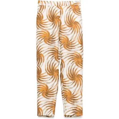 Tapered Trousers, female, , Size: S Beige Abstract Pattern Trousers - Alberto Biani - Modalova