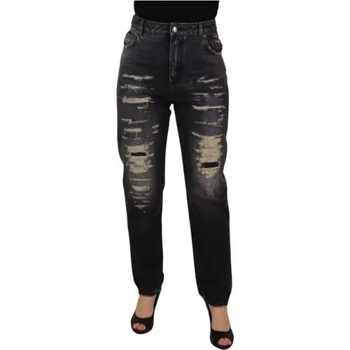 Schwarze Gewaschene Zerrissene High Waist Denim Jeans , Damen, Größe: XS - Dolce & Gabbana - Modalova