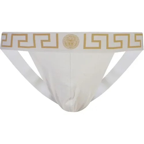 Bottoms, male, , Size: M Underwear with Gold Greek Border - Versace - Modalova