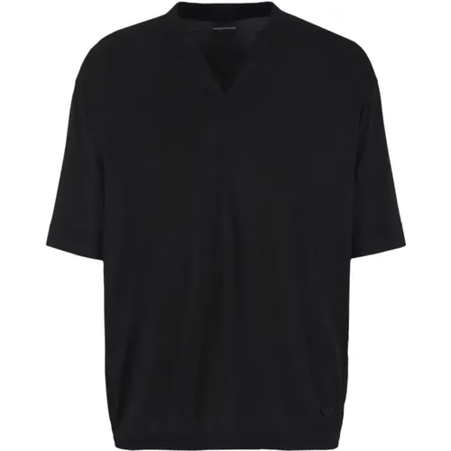 Schwarzes V-Ausschnitt T-Shirt für Männer - Emporio Armani - Modalova