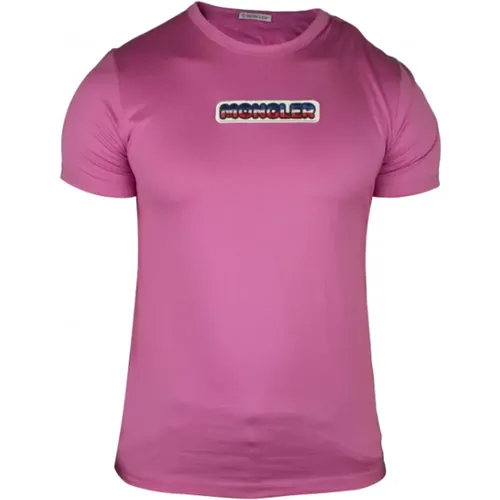 Rosa Baumwoll-T-Shirt mit gesticktem Logo , Herren, Größe: S - Moncler - Modalova