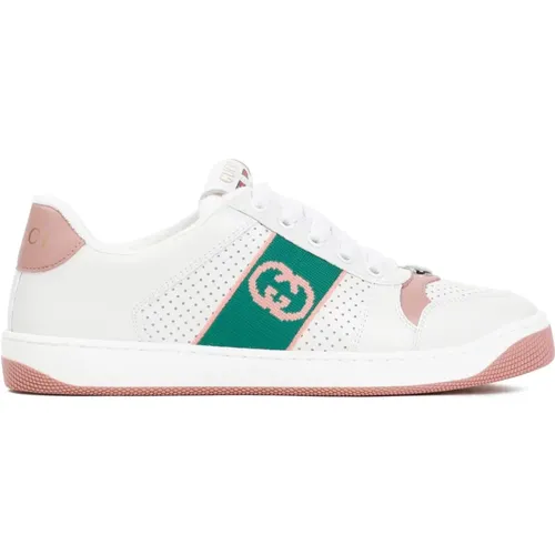 Screener Sneakers Weiß Leder Retro-Stil , Damen, Größe: 39 1/2 EU - Gucci - Modalova