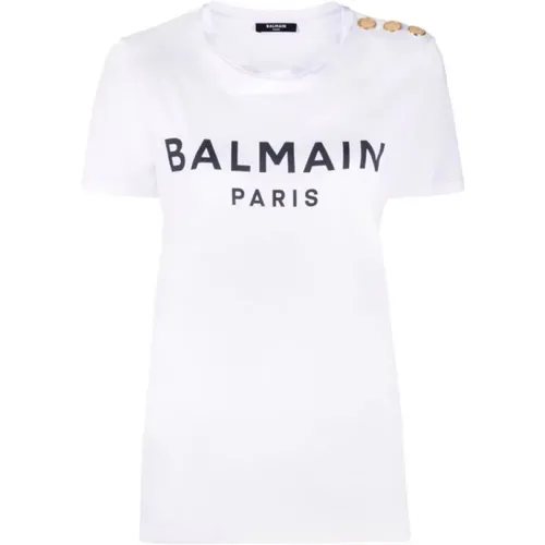 T-Shirts, female, , Size: XS Printed Logo Short Sleeve T-Shirt - Balmain - Modalova