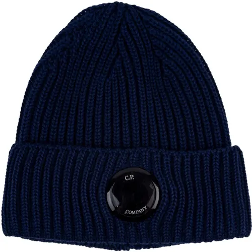 Beanies, male, , Size: ONE SIZE Men's Wool Beanie with Front Lens Detail - C.P. Company - Modalova