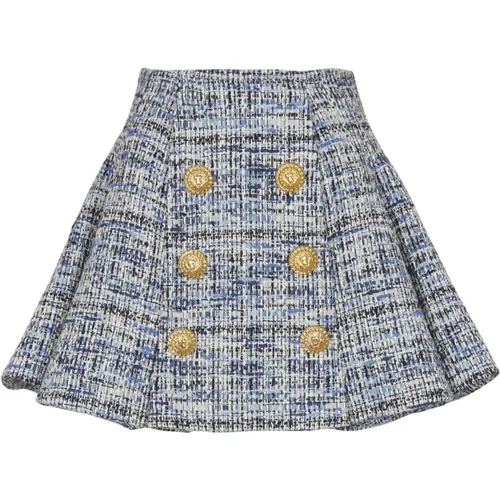 Short Skirts, female, , Size: XS Pleated flared tweed skirt - Balmain - Modalova