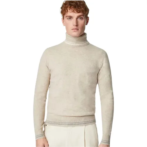 Turtlenecks, male, , Size: 3XL Wool Cashmere Sweater with Grey and White Details - Lubiam - Modalova