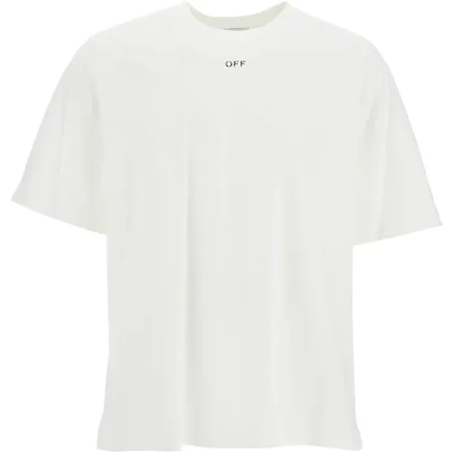 Off , Oversized Crewneck T-shirt , Herren, Größe: L - Off White - Modalova