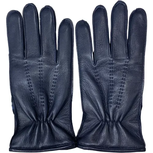 Gloves, male, , Size: 9 IN Handmade Mens Leather Gloves Blue - Restelli Guanti - Modalova