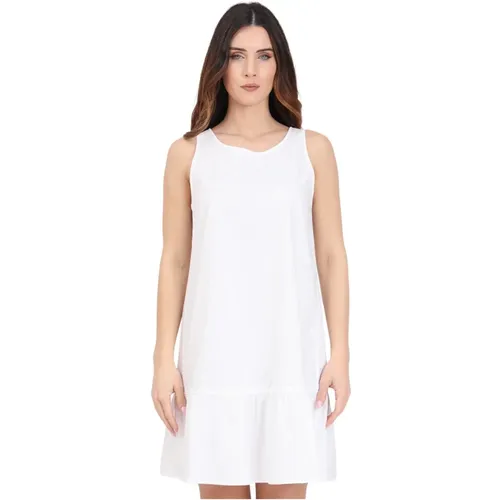 Weiße Popeline Tunika Kleid mit Logo Stickerei , Damen, Größe: L - Armani Exchange - Modalova