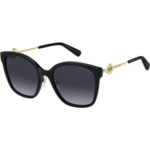 Schwarze Sonnenbrille mit dunkelgrau getönten Gläsern , Damen, Größe: 56 MM - Marc Jacobs - Modalova