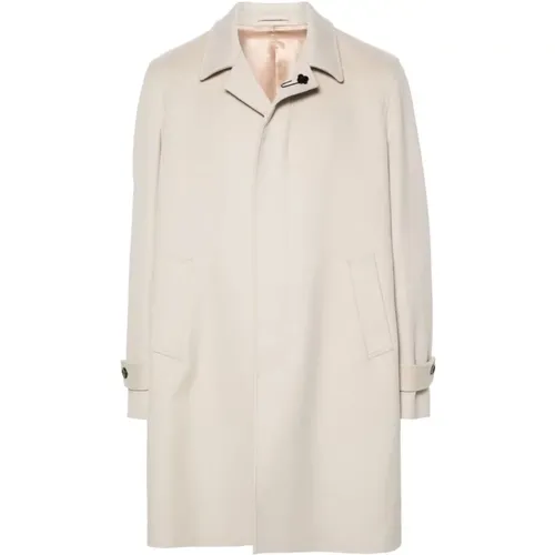 Single-Breasted Coats, male, , Size: L Ivory Wool Coat with Brooch Detail - Lardini - Modalova