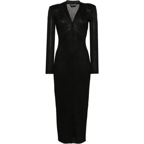 Schwarzes Strick V-Ausschnitt Kleid - Tom Ford - Modalova