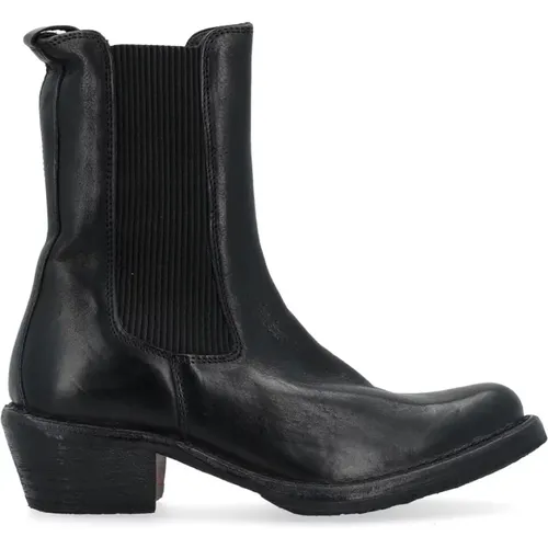 Schwarze Leder Texano Stiefel , Damen, Größe: 37 1/2 EU - Moma - Modalova