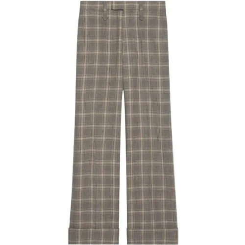 Straight Trousers, male, , Size: 2XS woven-check straight-leg Trousers - Gucci - Modalova