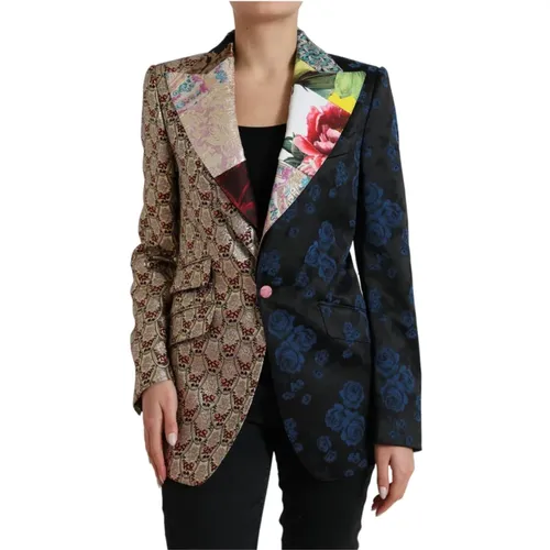 Blazers, female, , Size: XS Floral Jacquard Patchwork Blazer - Dolce & Gabbana - Modalova