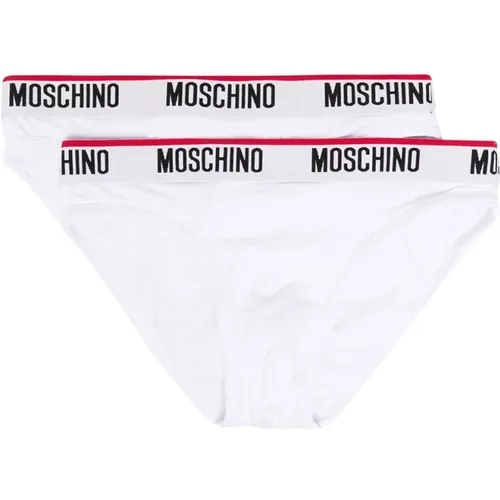 Bottoms, male, , Size: S Stretch Cotton Logo Waistband Briefs - Moschino - Modalova