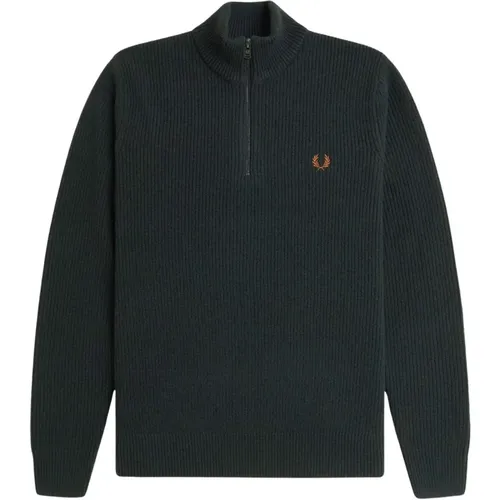 Turtlenecks, male, , Size: S Textured Wool Half-Zip Sweater - Fred Perry - Modalova