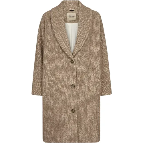 Herringbone Coat mit V-Ausschnitt und Taschen , Damen, Größe: L - MOS MOSH - Modalova