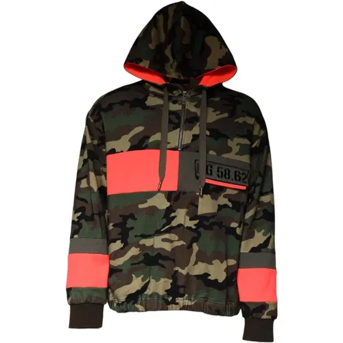 Hoodies, male, , Size: 2XL Camouflage Hooded Sweater with Logo Details - Dolce & Gabbana - Modalova