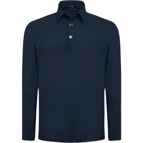 Navy Blaues Langarm Polo-Shirt aus Baumwolle - Kiton - Modalova