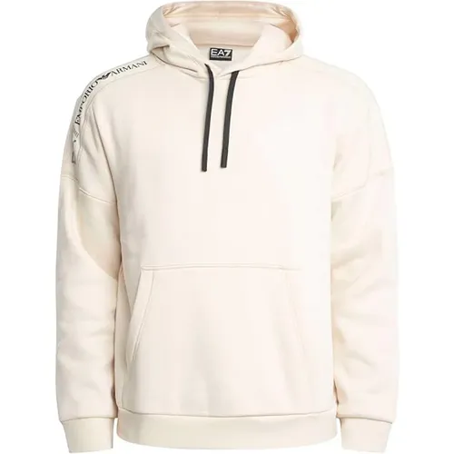 Hoodies, male, , Size: XL Hooded Sweater Cream Long Sleeve Solid - Emporio Armani EA7 - Modalova