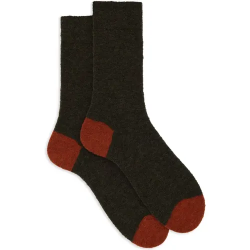 Kurze einfarbige grüne Bouclé-Socken für Herren mit kontrastierenden Details , Herren, Größe: M - Gallo - Modalova