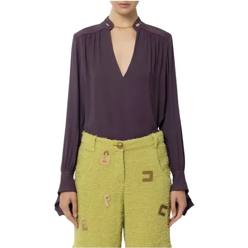 Long-sleeved Viscose Shirt with Embroidery , female, Sizes: L - Elisabetta Franchi - Modalova