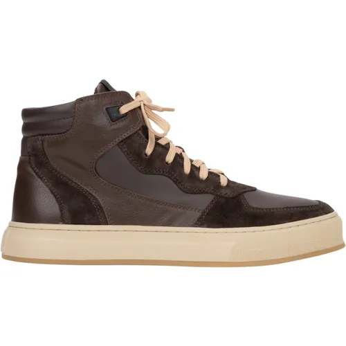 Sneakers, male, , Size: 12 US Men's High-Top Dark Sneakers Made of Italian Genuine Leather & Velour with Insulation Er00116750 - Estro - Modalova