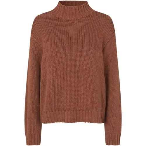 Rostbrauner Grobstrick Rollkragenpullover Felipe , Damen, Größe: L - Modström - Modalova