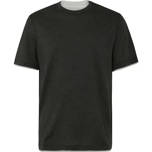 Dunkelgraues T-Shirt mit kurzen Ärmeln , Herren, Größe: M - BRUNELLO CUCINELLI - Modalova