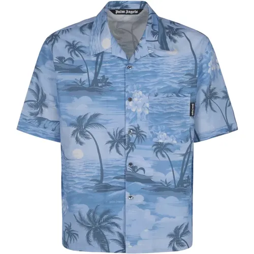 Indigo Sunset Bowling Shirt , male, Sizes: L, S, M - Palm Angels - Modalova