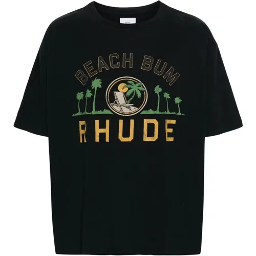 Schwarzes Baumwoll-T-Shirt mit Slogan-Print , Herren, Größe: S - Rhude - Modalova