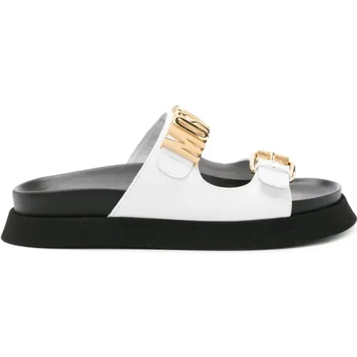 Weiße Verstellbare Sandalen mit Logo , Damen, Größe: 36 EU - Moschino - Modalova