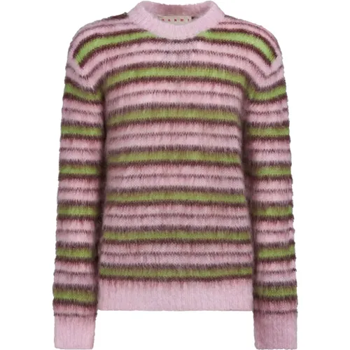 Round-neck Knitwear, male, , Size: XL Striped Mohair Sweater - Marni - Modalova