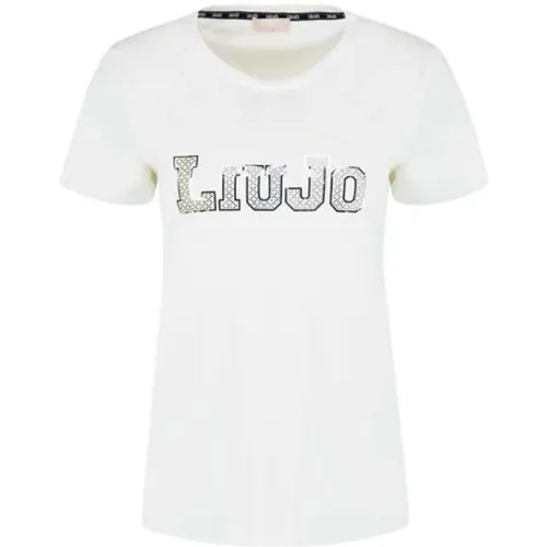 Sportliches Baumwoll Logo T-shirt mit Nieten , Damen, Größe: L - Liu Jo - Modalova
