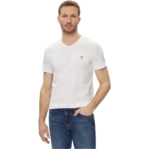 Stretch Baumwoll T-Shirt - V-Ausschnitt , Herren, Größe: L - Guess - Modalova