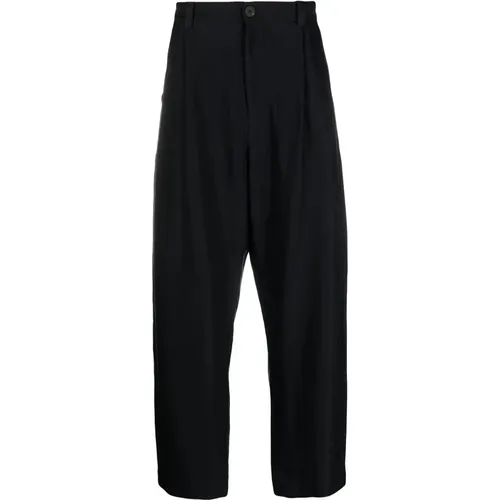 Straight Trousers, male, , Size: L Navy Straight Leg Cropped Pants - Studio Nicholson - Modalova