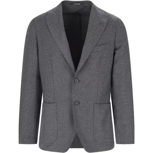 Blazers, male, , Size: S Grey Herringbone Blazer - Tagliatore - Modalova