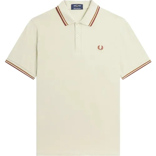 Polo Shirts, male, , Size: S Original Twin Tipped Polo - Oatmeal/Dark Caramel/Whisky Brown - Fred Perry - Modalova