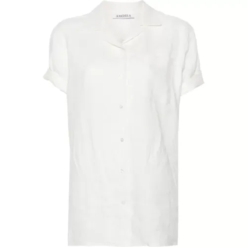 Linen Cuban Collar Shirt , female, Sizes: S - Amotea - Modalova