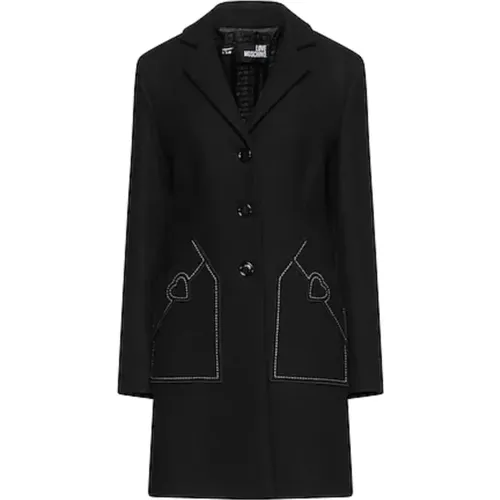 Chic Wool Coat with Heart Embroidery , female, Sizes: L - Love Moschino - Modalova