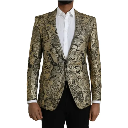 Blazers, male, , Size: M Gold Jacquard Blazer Slim Fit - Dolce & Gabbana - Modalova