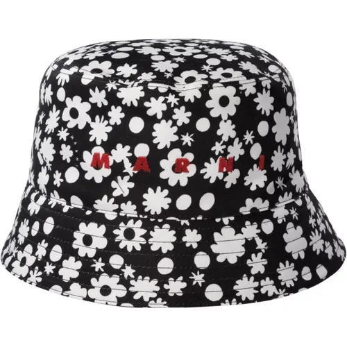 Hats, male, , Size: L Cotton Bucket Hat with Pop Fields Motif - Marni - Modalova