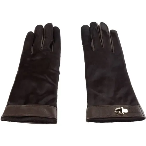 Elegant Dark Leather Gloves , unisex, Sizes: 7 IN - Cavalli Class - Modalova