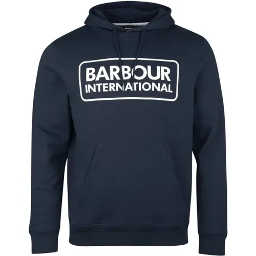 Navy Pop Over Hoodie with Brand Logo , male, Sizes: M, L - Barbour - Modalova