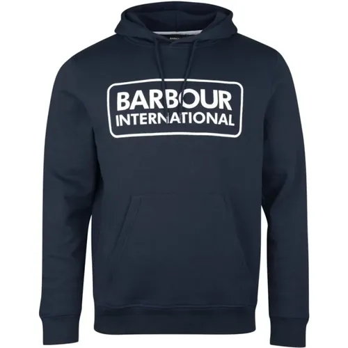 Hoodies, male, , Size: M Navy Pop Over Hoodie with Brand Logo - Barbour - Modalova