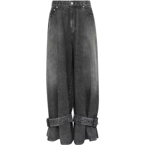 Wide Jeans, male, , Size: W31 Grey Denim Jeans with Buckle - JW Anderson - Modalova