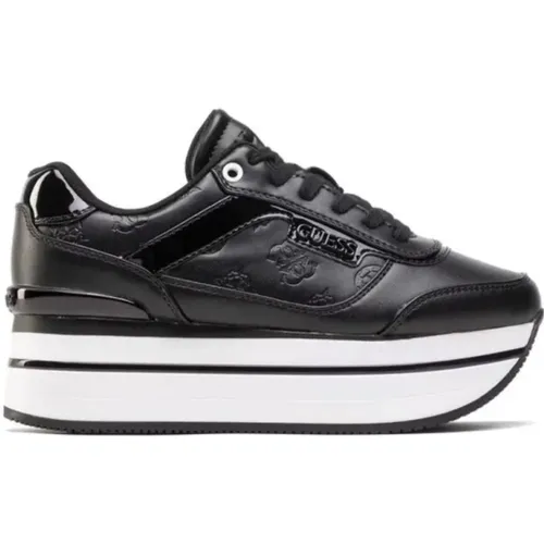 Schwarze Flache Sneakers Trendiger Stil , Damen, Größe: 40 EU - Guess - Modalova