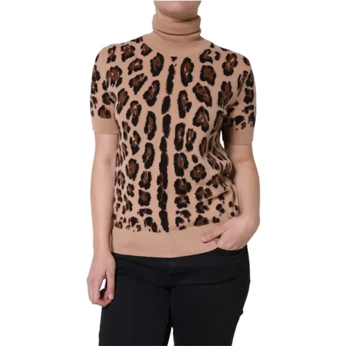 Turtlenecks, female, , Size: M Leopard Print Wool Turtleneck Sweater - Dolce & Gabbana - Modalova
